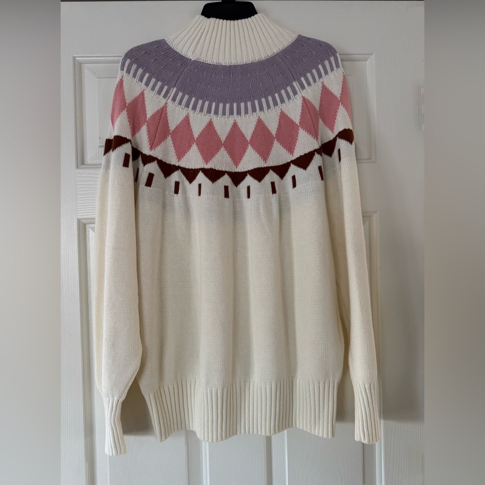 Free Assembly Chic Cream and Pink Geometric Turtleneck Sweater XXL - Picture 2 of 3